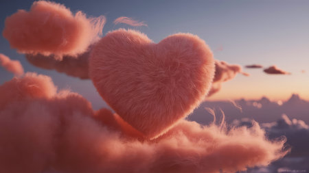 Valentines day background with heart and clouds. 3d renderingの素材