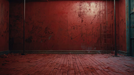 3d render of an old room with a red wall and floorの素材