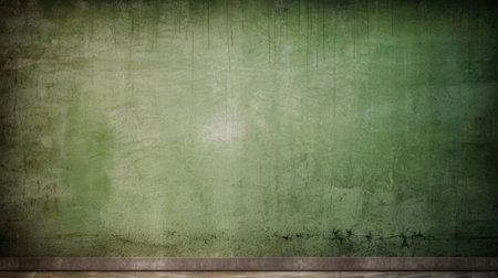 Green grunge wall and wood floor background with copy space for textの素材