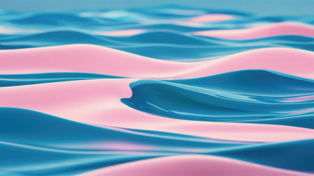 3d rendering of blue and pink wavy liquid background. Wavy surface with ripples.の素材
