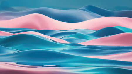 3D rendering of abstract wavy liquid background. 3D render illustrationの素材