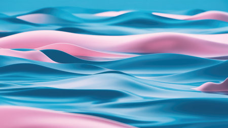 abstract background of blue and pink wavy fabric. 3d renderの素材