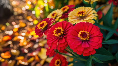 Zinnia flower blooming in the garden with colorful background.の素材