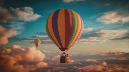 Colorful hot air balloon flying high in the sky. 3D Renderingの素材