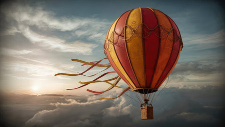 Colorful hot air balloon flying high in sky. 3d renderingの素材