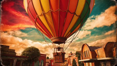 Colorful hot air balloons in the sky, vintage style picture.の素材