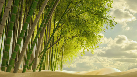 Bamboo forest in the sand. 3d illustration. Natural background.の素材