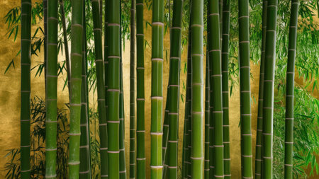 Bamboo forest with yellow background. 3D rendering. Bamboo forest.の素材