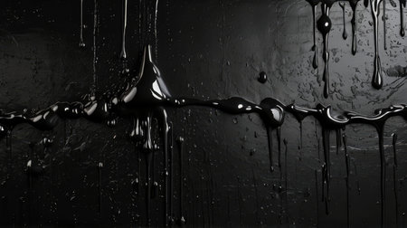 Black paint dripping on a black background. 3d rendering, 3d illustration.の素材