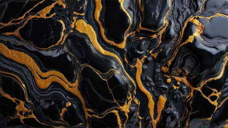 Black and gold marble texture background. Marbling artwork texture. Agate ripple pattern. Gold powder.の素材