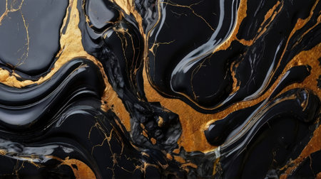 Black and gold marbling pattern. Golden marble liquid texture background.の素材