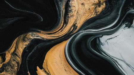 Black and gold marble pattern. Marbling artwork texture. Agate ripple pattern. Gold powder.の素材