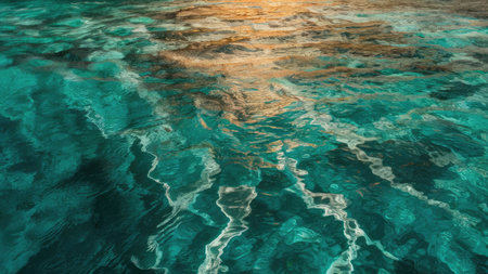 Beautiful turquoise sea water surface with sunlight reflection. Nature backgroundの素材