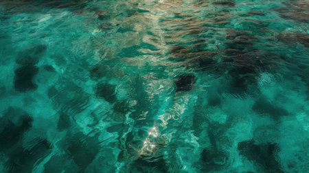 Turquoise sea water surface texture background. Close up view.の素材