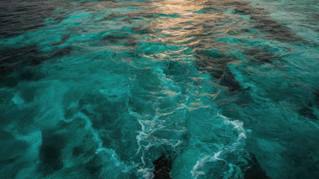 Blue sea water surface with waves and sun reflection. Natural background.の素材