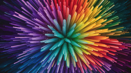Colorful plastic straws in rainbow colors, close-up.の素材