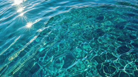 Blue sea water surface with sun reflection. Water surface texture background.の素材