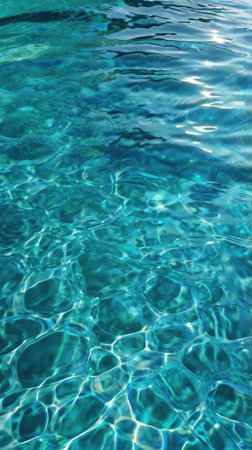 Blue water surface with sun reflections. Abstract background and texture for design.の素材
