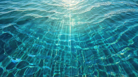 Surface of the water in the pool with sunbeams.の素材