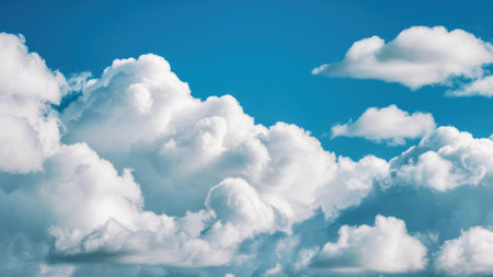 Blue sky background with white clouds. Cumulus white clouds in the blue sky.の素材