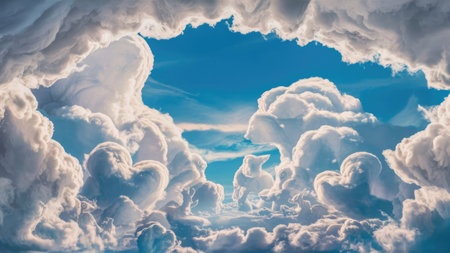 Dramatic cloudscape over blue sky background. Panoramic viewの素材