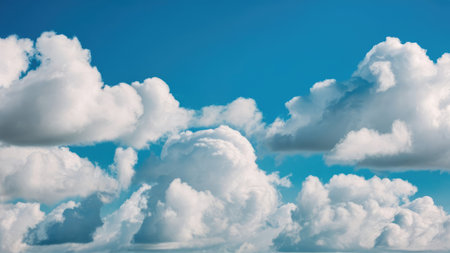 Blue sky background with white clouds. Cumulus white clouds in the blue sky.の素材