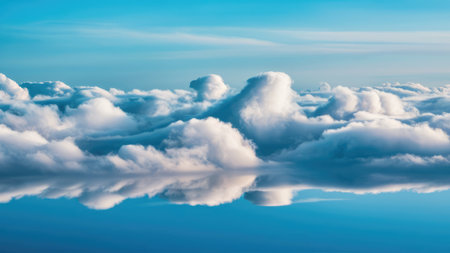 Beautiful aerial view above the clouds with blue sky and white clouds.の素材
