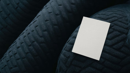 Blank business card on car tires background. Business card mockup.の素材