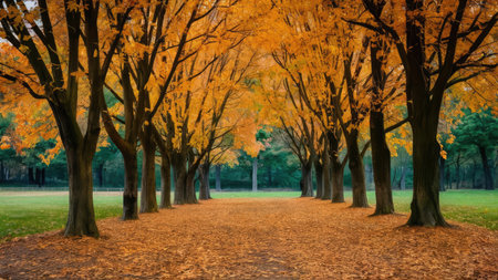 Autumn trees in the park. Beautiful autumn landscape in the park.の素材