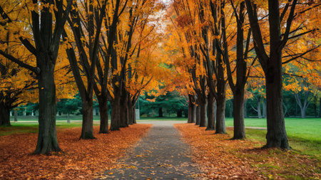 Autumn trees in the park. Beautiful autumn landscape with colorful trees.の素材