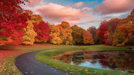 Autumn landscape with colorful trees in the park. Beautiful fall landscape.の素材