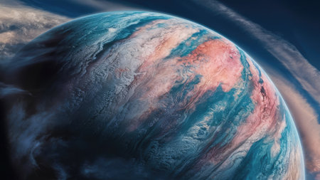 3D rendering of planet Earth in space with blue sky and cloudsの素材