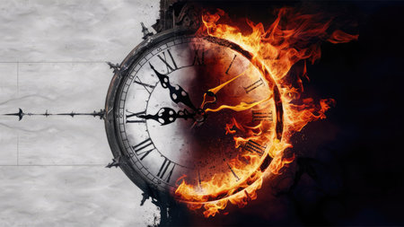 Time is running out concept with clock face and fire effect. 3D renderingの素材