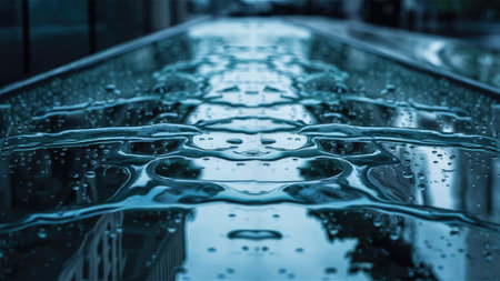 Water drops on the glass of a modern building. Abstract background.の素材