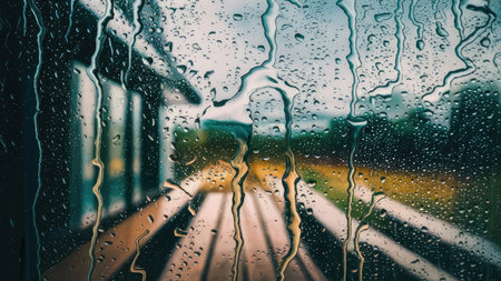 Rain drops on the car window. Shallow depth of field.の素材