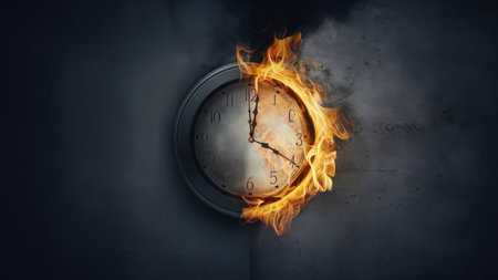 Time concept with clock burning in the dark. 3D rendering.の素材