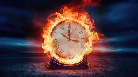 Time concept with clock burning in the field. 3d rendering.の素材