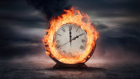 Time concept with clock burning in the dark. 3D rendering.の素材