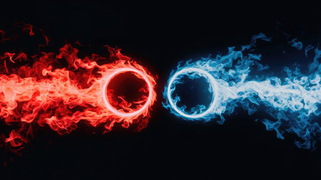 Abstract background of red and blue flames on a black background. Copy space.の素材