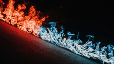 Fire flames on a black background with copy space for text or inscriptionsの素材