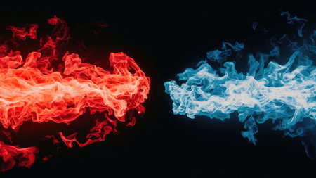 red and blue flames of fire on a black background, abstract backgroundの素材