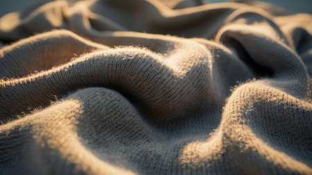 close up of a beige knitted sweater on the beach.の素材