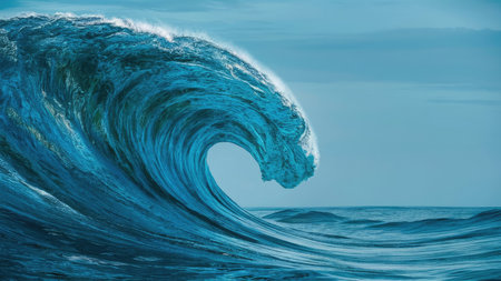 Blue ocean wave close-up. 3D Rendering. Conceptual imageの素材