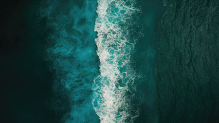 Aerial view of ocean waves crashing on the shore. Top viewの素材