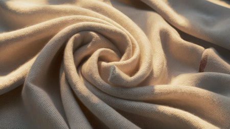 close up of beige satin fabric texture background with copy spaceの素材