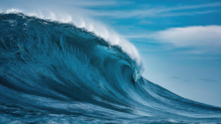 Blue ocean wave and blue sky background. 3D Rendering.の素材