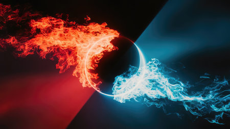 Abstract background of blue and red smoke. The concept of energy.の素材