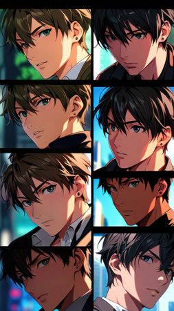 Portrait of a young man with a manga style in the cityの素材