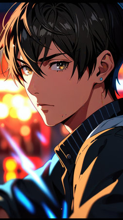 Anime manga style illustration. Portrait of a young man.の素材