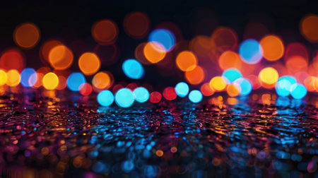 Colorful bokeh lights on dark background. Abstract background.の素材